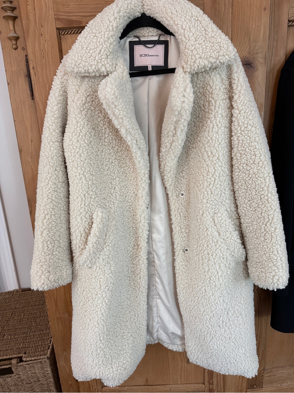 BCBGeneration Ivory Teddy Coat with Plush Sherpa Texture